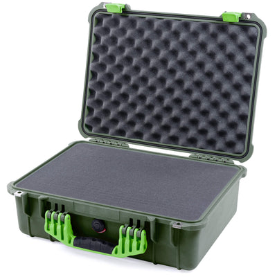 Pelican 1520 Case, OD Green with Lime Green Handle & Latches Pick & Pluck Foam with Convolute Lid Foam ColorCase 015200-0001-130-300