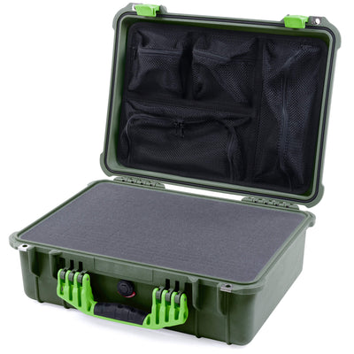 Pelican 1520 Case, OD Green with Lime Green Handle & Latches Pick & Pluck Foam with Mesh Lid Organizer ColorCase 015200-0101-130-300