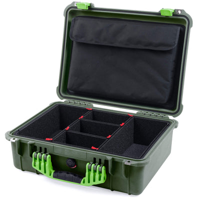 Pelican 1520 Case, OD Green with Lime Green Handle & Latches TrekPak Divider System with Computer Pouch ColorCase 015200-0220-130-300