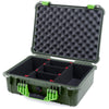 Pelican 1520 Case, OD Green with Lime Green Handle & Latches TrekPak Divider System with Convolute Lid Foam ColorCase 015200-0020-130-300
