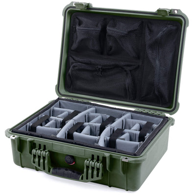 Pelican 1520 Case, OD Green Gray Padded Microfiber Dividers with Mesh Lid Organizer ColorCase 015200-0170-130-130
