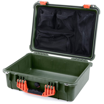 Pelican 1520 Case, OD Green with Orange Handle & Latches Mesh Lid Organizer Only ColorCase 015200-0100-130-150