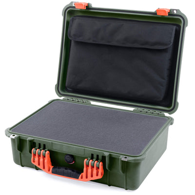 Pelican 1520 Case, OD Green with Orange Handle & Latches Pick & Pluck Foam with Computer Pouch ColorCase 015200-0201-130-150