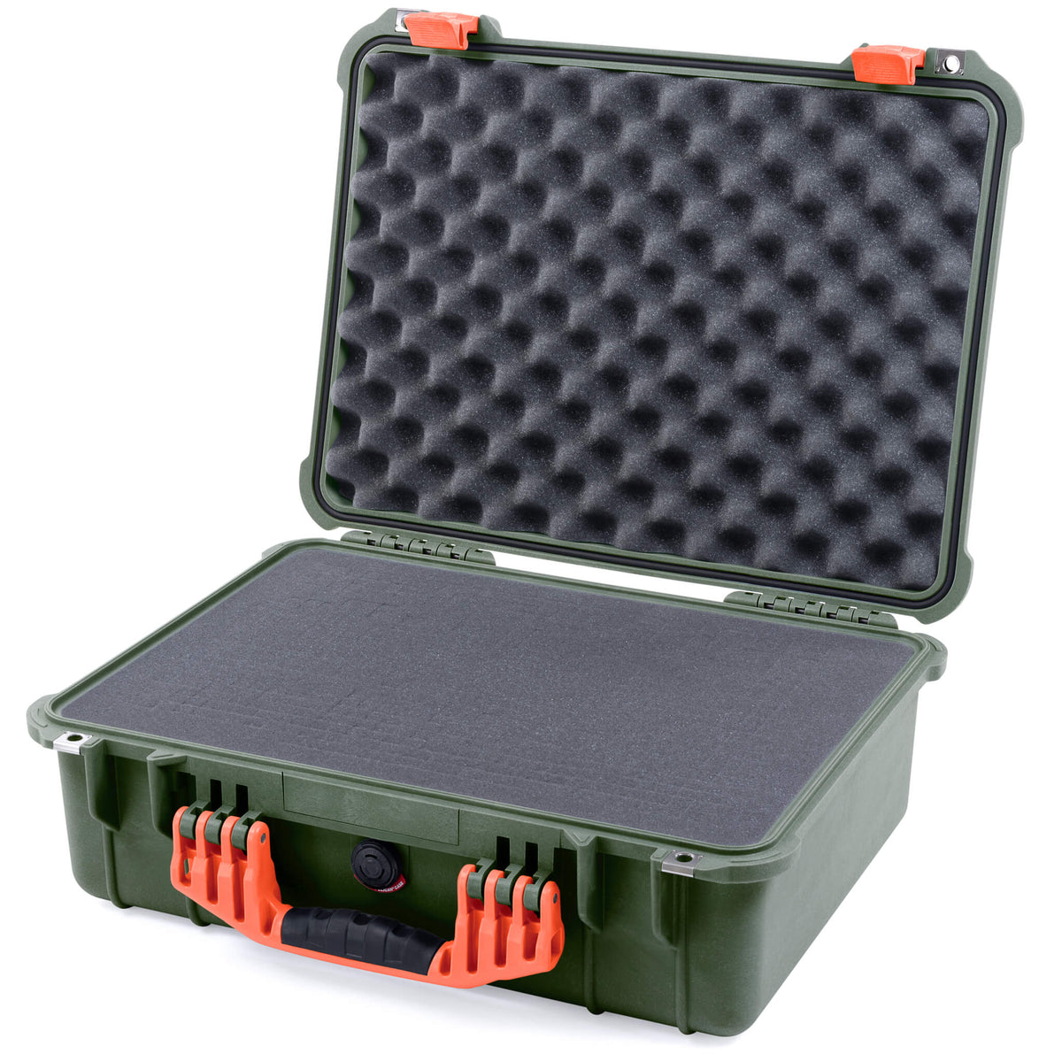 Pelican 1520 Case, OD Green with Orange Handle &amp; Latches Pick &amp; Pluck Foam with Convolute Lid Foam ColorCase 015200-0001-130-150