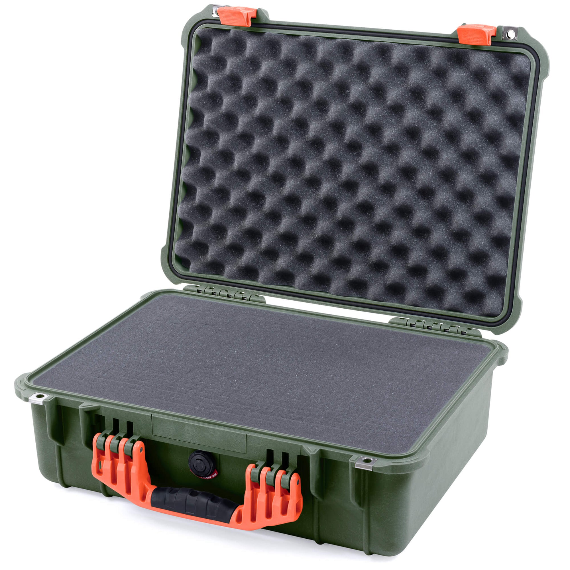 Pelican 1520 Case, OD Green with Orange Handle & Latches Pick & Pluck Foam with Convolute Lid Foam ColorCase 015200-0001-130-150