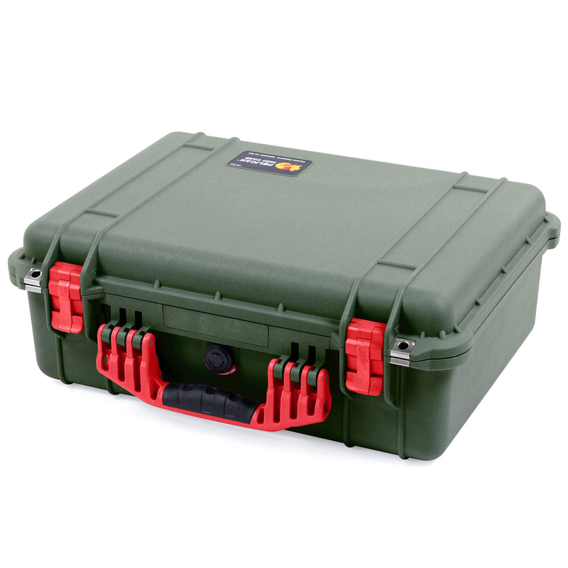 Pelican 1520 Case, OD Green with Red Handle & Latches ColorCase 