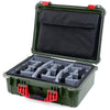 Pelican 1520 Case, OD Green with Red Handle & Latches Gray Padded Microfiber Dividers with Computer Pouch ColorCase 015200-0270-130-320