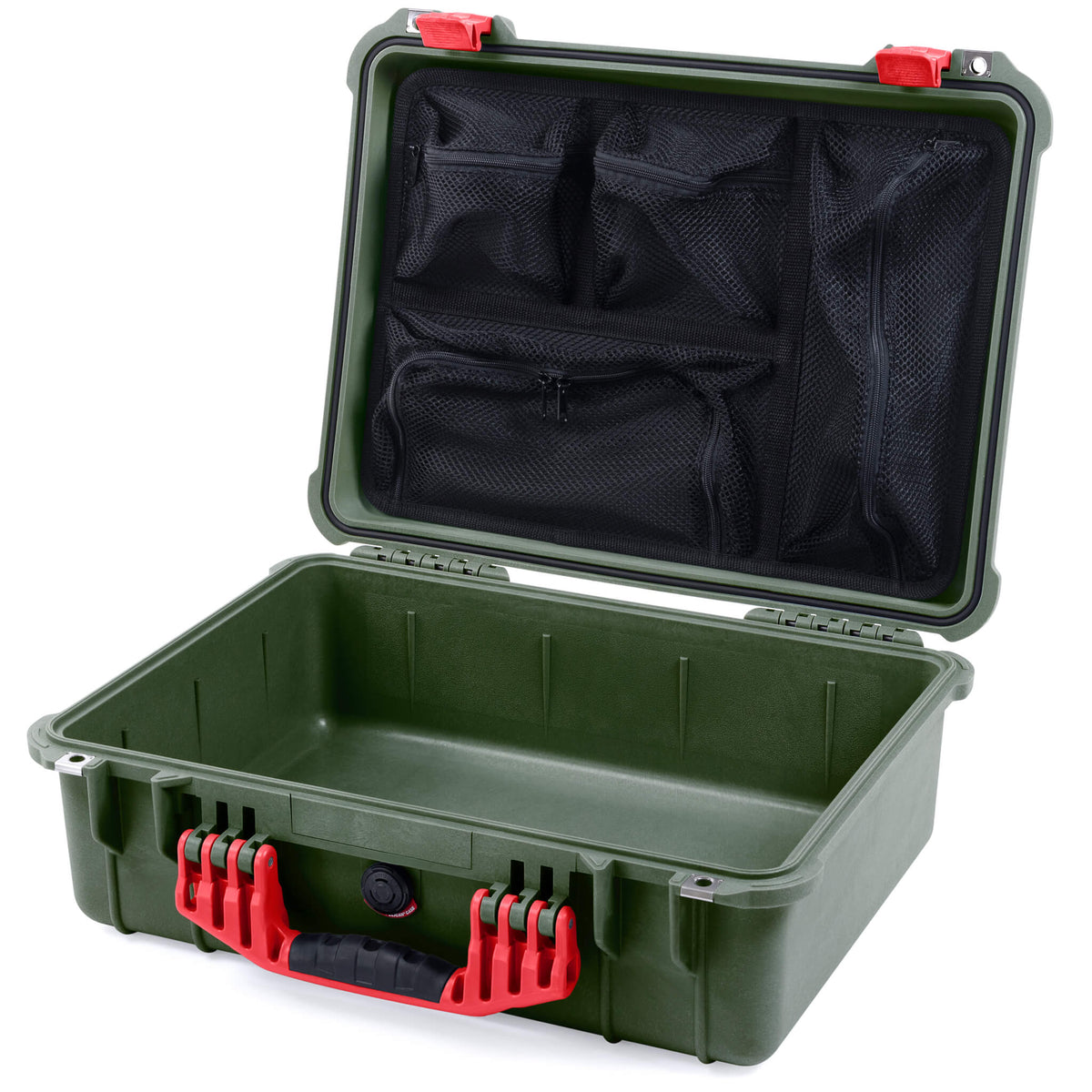 Pelican 1520 Case, OD Green with Red Handle &amp; Latches Mesh Lid Organizer Only ColorCase 015200-0100-130-320