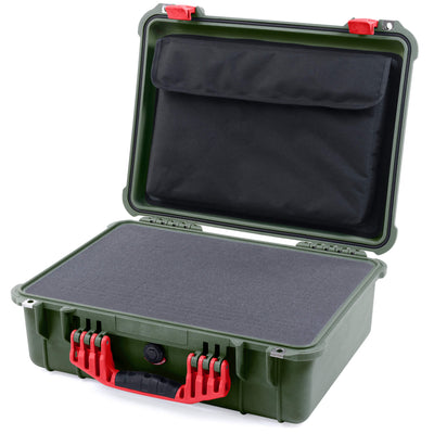 Pelican 1520 Case, OD Green with Red Handle & Latches Pick & Pluck Foam with Computer Pouch ColorCase 015200-0201-130-320