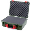 Pelican 1520 Case, OD Green with Red Handle & Latches Pick & Pluck Foam with Convolute Lid Foam ColorCase 015200-0001-130-320