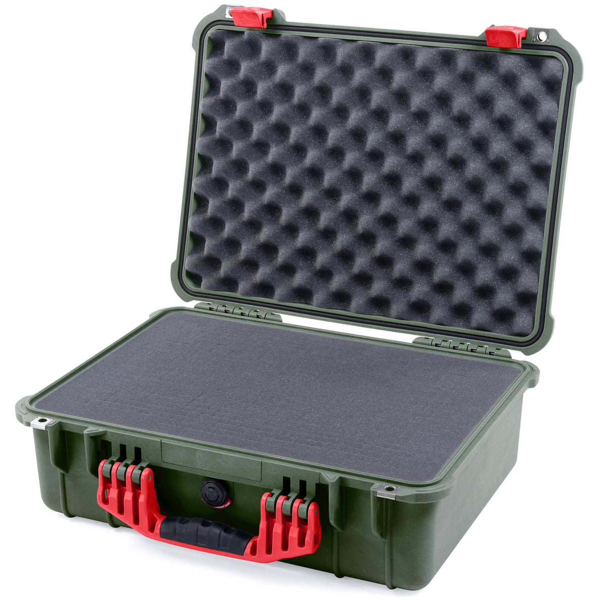 Pelican 1520 Case, OD Green with Red Handle &amp; Latches Pick &amp; Pluck Foam with Convolute Lid Foam ColorCase 015200-0001-130-320