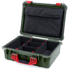 Pelican 1520 Case, OD Green with Red Handle & Latches TrekPak Divider System with Computer Pouch ColorCase 015200-0220-130-320