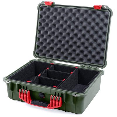 Pelican 1520 Case, OD Green with Red Handle & Latches TrekPak Divider System with Convolute Lid Foam ColorCase 015200-0020-130-320