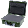 Pelican 1520 Case, OD Green with Silver Handle & Latches Pick & Pluck Foam with Computer Pouch ColorCase 015200-0201-130-180