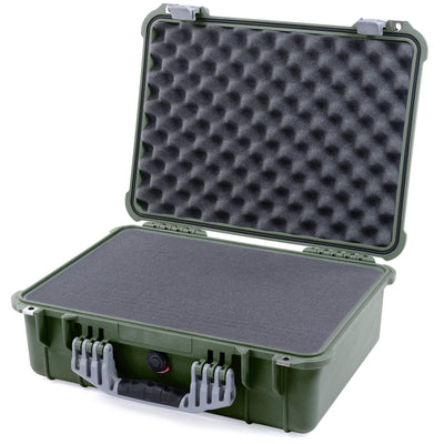 Pelican 1520 Case, OD Green with Silver Handle & Latches Pick & Pluck Foam with Convolute Lid Foam ColorCase 015200-0001-130-180