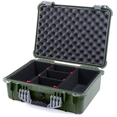Pelican 1520 Case, OD Green with Silver Handle & Latches TrekPak Divider System with Convolute Lid Foam ColorCase 015200-0020-130-180
