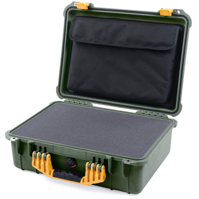 Pelican 1520 Case, OD Green with Yellow Handle & Latches Pick & Pluck Foam with Computer Pouch ColorCase 015200-0201-130-240
