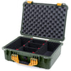 Pelican 1520 Case, OD Green with Yellow Handle & Latches TrekPak Divider System with Convolute Lid Foam ColorCase 015200-0020-130-240