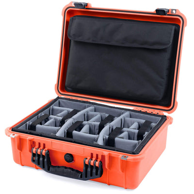 Pelican 1520 Case, Orange with Black Handle & Latches Gray Padded Microfiber Dividers with Computer Pouch ColorCase 015200-0270-150-110