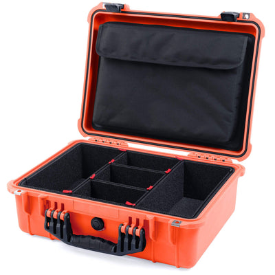 Pelican 1520 Case, Orange with Black Handle & Latches TrekPak Divider System with Computer Pouch ColorCase 015200-0220-150-110
