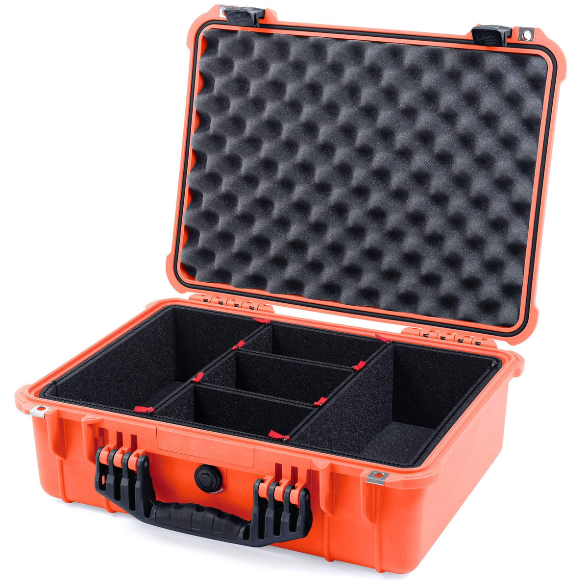 Pelican 1520 Case, Orange with Black Handle &amp; Latches TrekPak Divider System with Convolute Lid Foam ColorCase 015200-0020-150-110