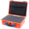 Pelican 1520 Case, Orange with Blue Handle & Latches Pick & Pluck Foam with Computer Pouch ColorCase 015200-0201-150-120