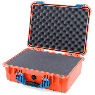 Pelican 1520 Case, Orange with Blue Handle & Latches Pick & Pluck Foam with Convolute Lid Foam ColorCase 015200-0001-150-120