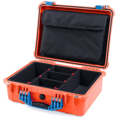 Pelican 1520 Case, Orange with Blue Handle & Latches TrekPak Divider System with Computer Pouch ColorCase 015200-0220-150-120