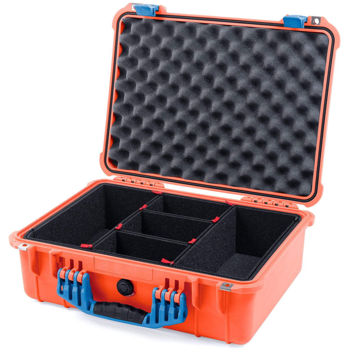 Pelican 1520 Case, Orange with Blue Handle &amp; Latches TrekPak Divider System with Convolute Lid Foam ColorCase 015200-0020-150-120