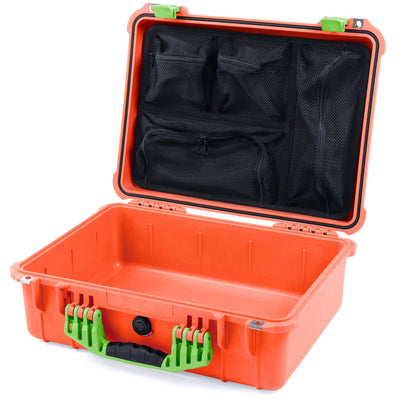Pelican 1520 Case, Orange with Lime Green Handle & Latches Mesh Lid Organizer Only ColorCase 015200-0100-150-300