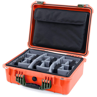 Pelican 1520 Case, Orange with OD Green Handle & Latches Gray Padded Microfiber Dividers with Computer Pouch ColorCase 015200-0270-150-130