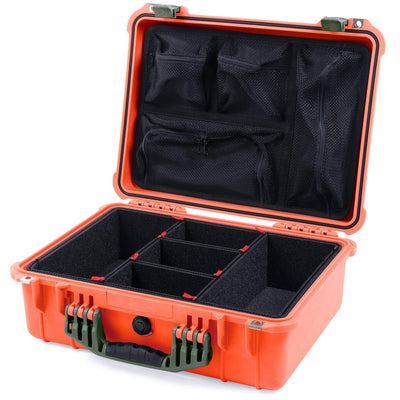 Pelican 1520 Case, Orange with OD Green Handle & Latches TrekPak Divider System with Mesh Lid Organizer ColorCase 015200-0120-150-130