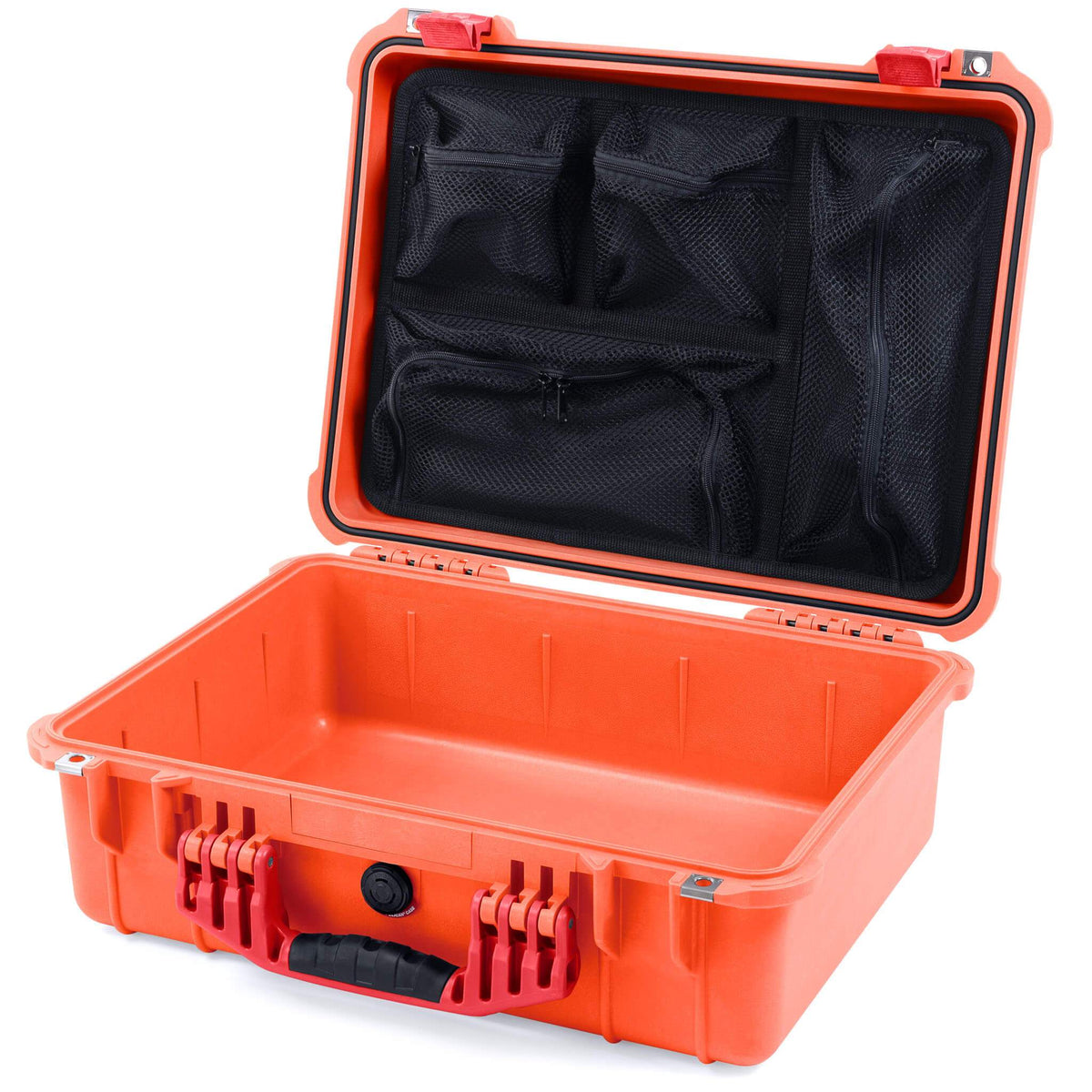 Pelican 1520 Case, Orange with Red Handle &amp; Latches Mesh Lid Organizer Only ColorCase 015200-0100-150-320