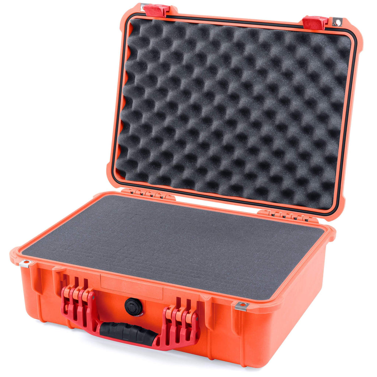 Pelican 1520 Case, Orange with Red Handle &amp; Latches Pick &amp; Pluck Foam with Convolute Lid Foam ColorCase 015200-0001-150-320