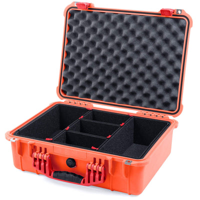 Pelican 1520 Case, Orange with Red Handle & Latches TrekPak Divider System with Convolute Lid Foam ColorCase 015200-0020-150-320