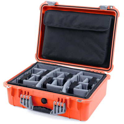 Pelican 1520 Case, Orange with Silver Handle & Latches Gray Padded Microfiber Dividers with Computer Pouch ColorCase 015200-0270-150-180