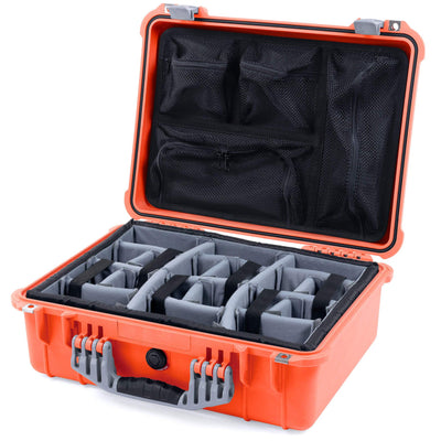 Pelican 1520 Case, Orange with Silver Handle & Latches Gray Padded Microfiber Dividers with Mesh Lid Organizer ColorCase 015200-0170-150-180
