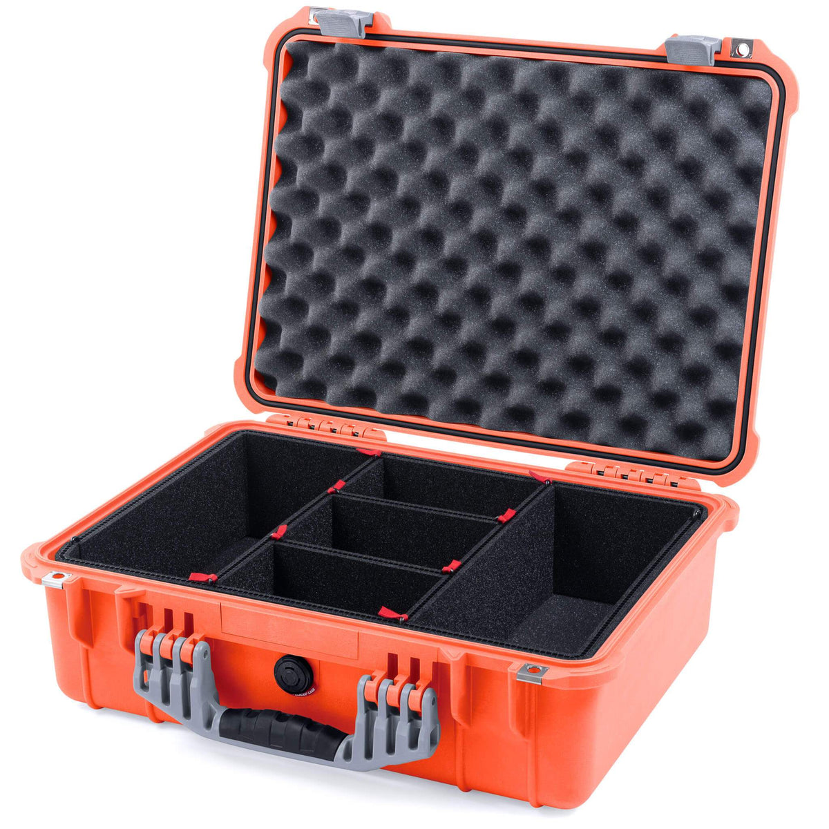 Pelican 1520 Case, Orange with Silver Handle &amp; Latches TrekPak Divider System with Convolute Lid Foam ColorCase 015200-0020-150-180