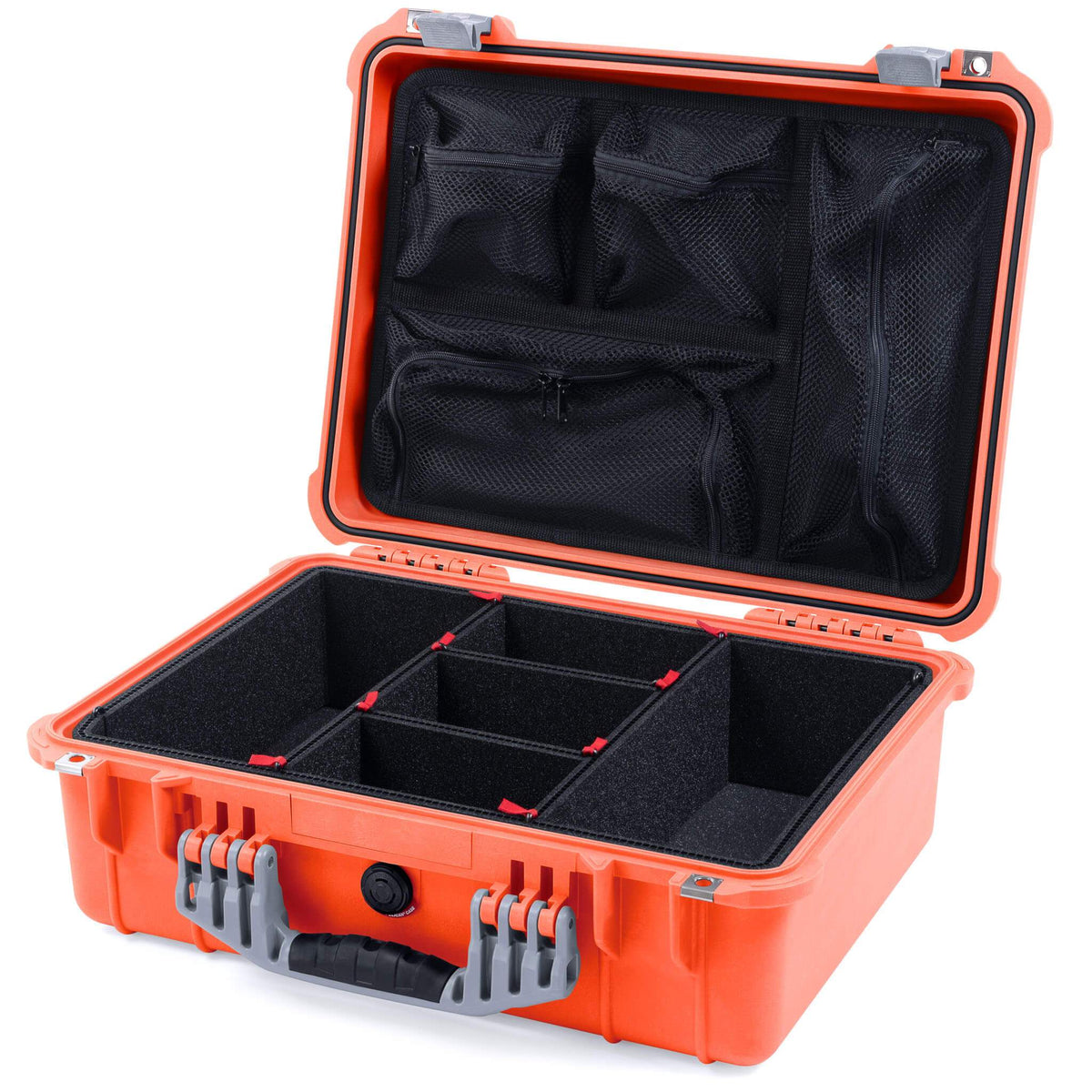 Pelican 1520 Case, Orange with Silver Handle &amp; Latches TrekPak Divider System with Mesh Lid Organizer ColorCase 015200-0120-150-180