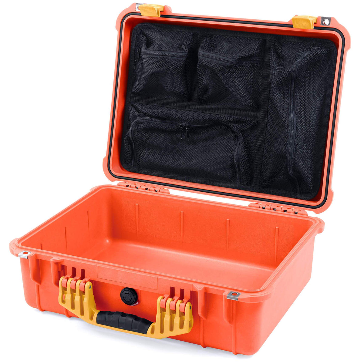Pelican 1520 Case, Orange with Yellow Handle &amp; Latches Mesh Lid Organizer Only ColorCase 015200-0100-150-240