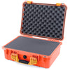 Pelican 1520 Case, Orange with Yellow Handle & Latches Pick & Pluck Foam with Convolute Lid Foam ColorCase 015200-0001-150-240