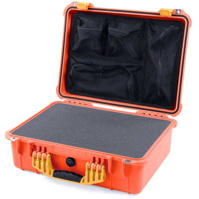 Pelican 1520 Case, Orange with Yellow Handle & Latches Pick & Pluck Foam with Mesh Lid Organizer ColorCase 015200-0101-150-240