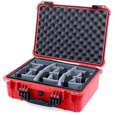 Pelican 1520 Case, Red with Black Handle & Latches Gray Padded Microfiber Dividers with Convolute Lid Foam ColorCase 015200-0070-320-110