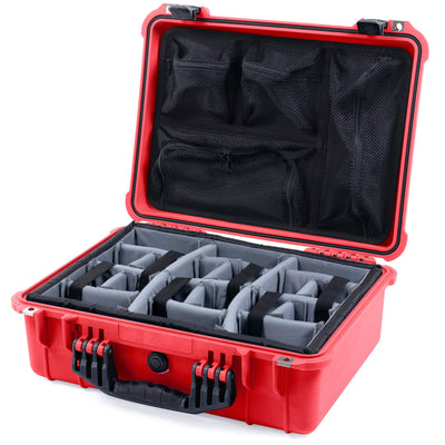 Pelican 1520 Case, Red with Black Handle & Latches Gray Padded Microfiber Dividers with Mesh Lid Organizer ColorCase 015200-0170-320-110