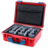 Pelican 1520 Case, Red with Blue Handle & Latches Gray Padded Microfiber Dividers with Computer Pouch ColorCase 015200-0270-320-120