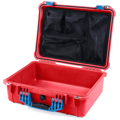 Pelican 1520 Case, Red with Blue Handle & Latches Mesh Lid Organizer Only ColorCase 015200-0100-320-120