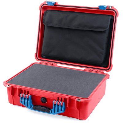 Pelican 1520 Case, Red with Blue Handle & Latches Pick & Pluck Foam with Computer Pouch ColorCase 015200-0201-320-120