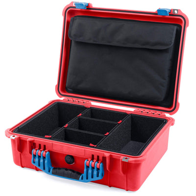 Pelican 1520 Case, Red with Blue Handle & Latches TrekPak Divider System with Computer Pouch ColorCase 015200-0220-320-120