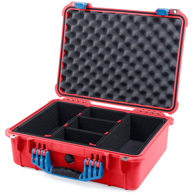 Pelican 1520 Case, Red with Blue Handle & Latches TrekPak Divider System with Convolute Lid Foam ColorCase 015200-0020-320-120