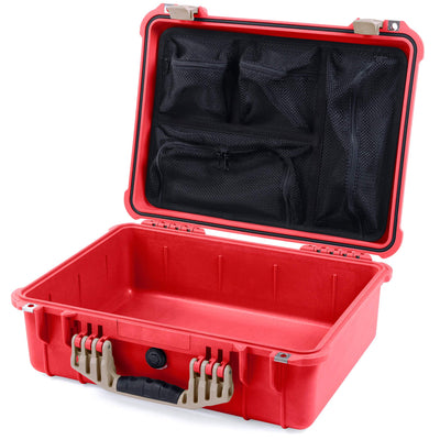 Pelican 1520 Case, Red with Desert Tan Handle & Latches Mesh Lid Organizer Only ColorCase 015200-0100-320-310